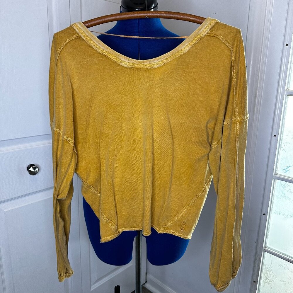 Free People Movement Mustard Yellow Moon Rising Yoga Top Twist Back Size Small